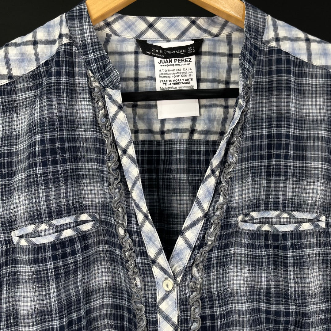 ZARA Camisa Manga Larga Cuadrille Talle M