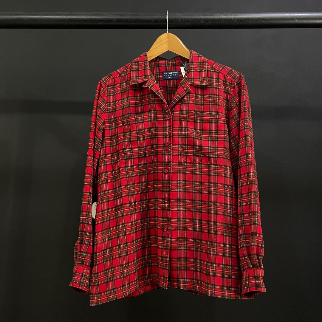LIZ CLAIBORNE  Camisa Manga Larga  Varios Escoces Rojos  Talle S