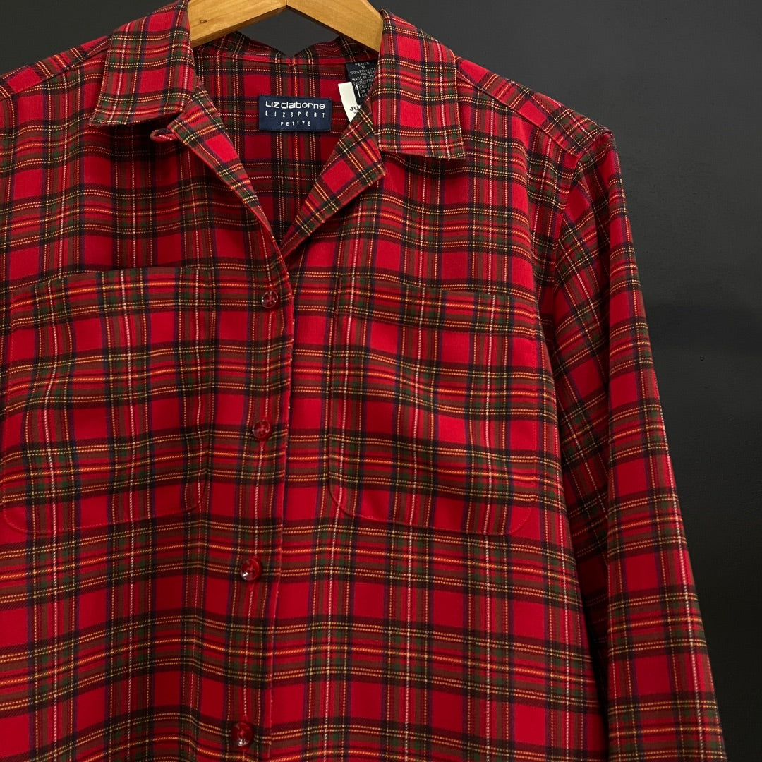 LIZ CLAIBORNE  Camisa Manga Larga  Varios Escoces Rojos  Talle S
