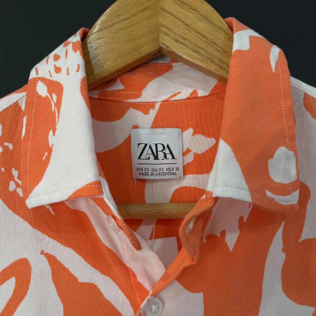 ZARA  Camisa Manga Corta  Naranja  Talle XS