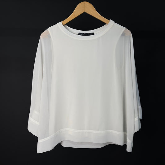 ZARA Blusa Manga Larga Blanco Talle S