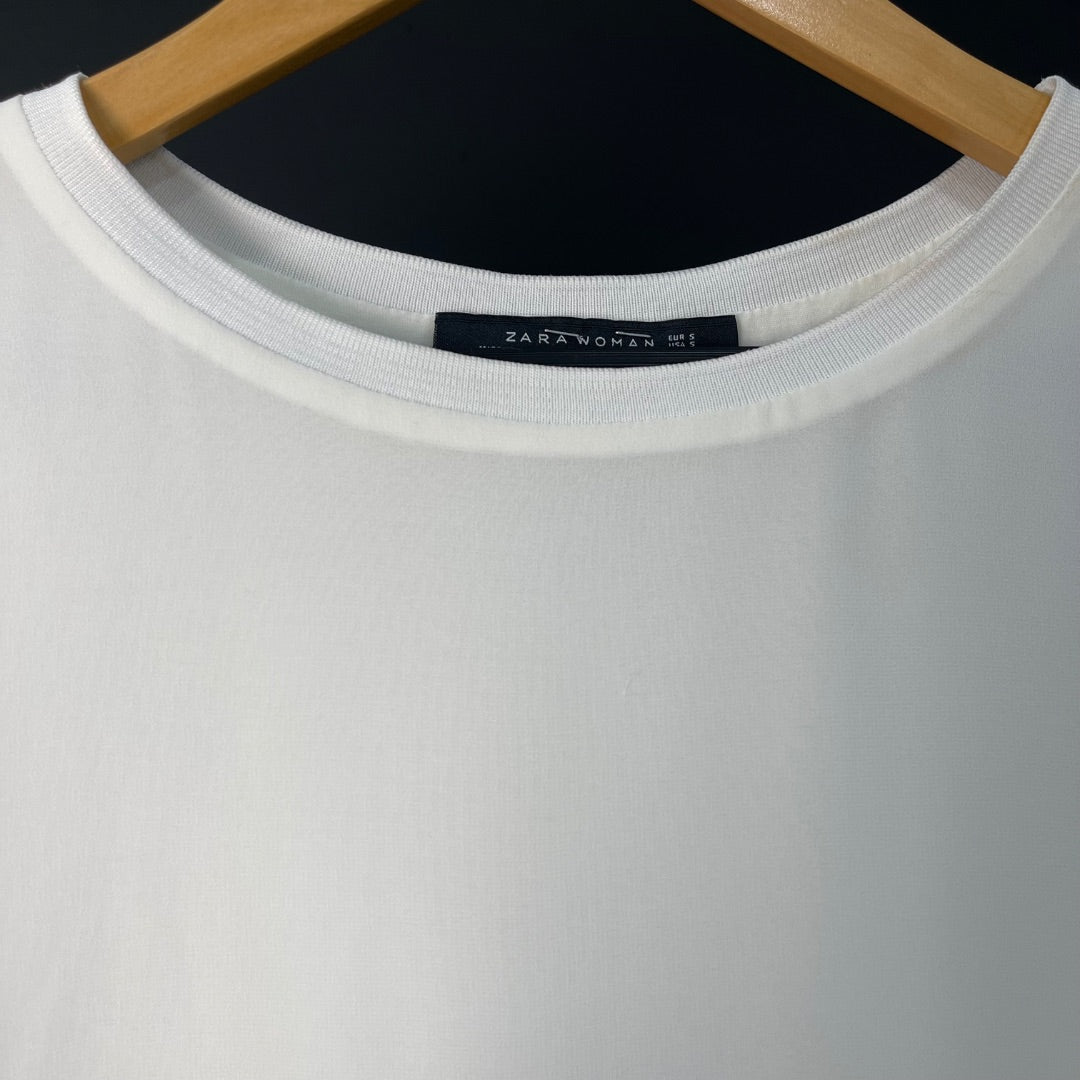 ZARA Blusa Manga Larga Blanco Talle S