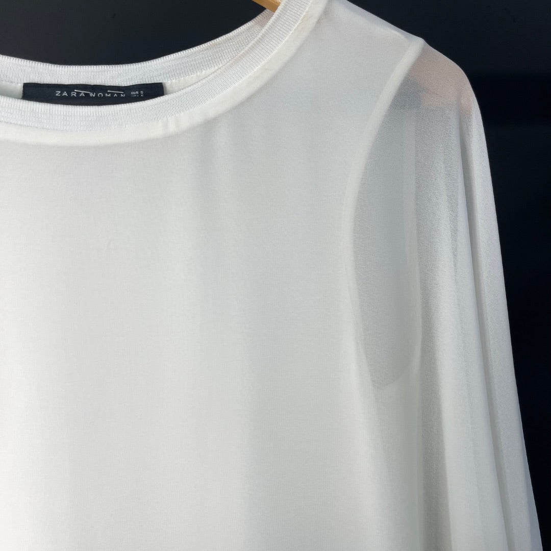 ZARA Blusa Manga Larga Blanco Talle S