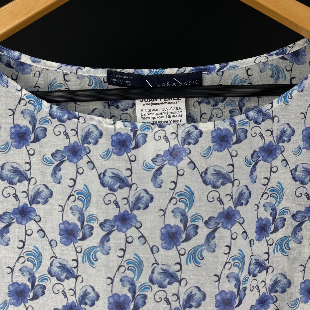 ZARA Vestido Manga 3/4 Azul Talle M