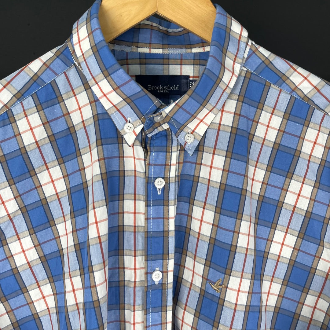 BROOKSFIELD Camisa Manga Larga Varios Cuadros Azules Talle 42