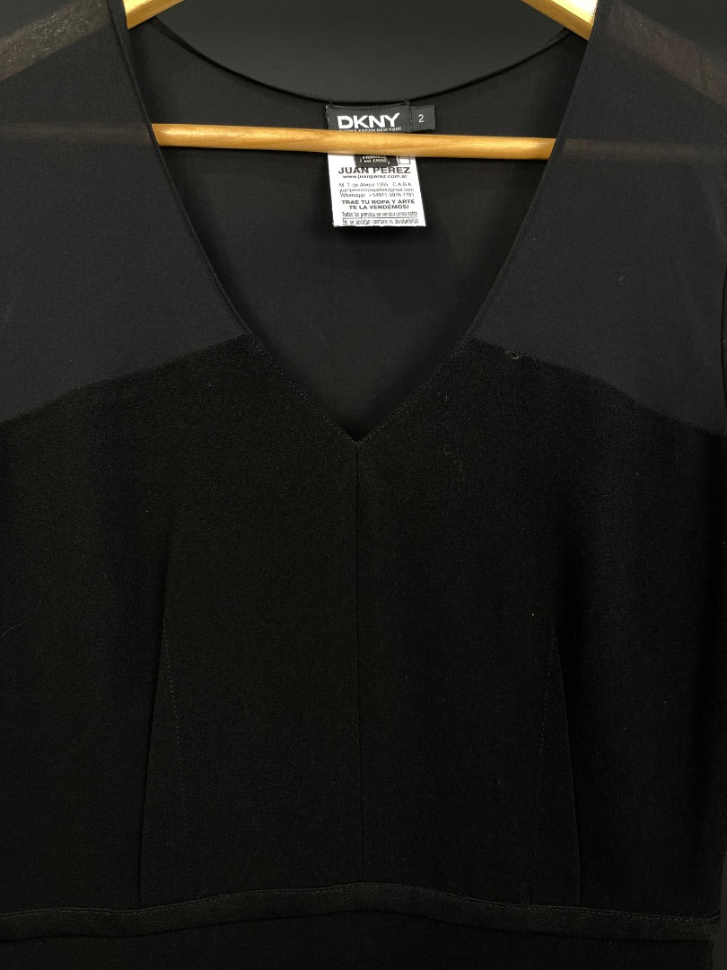 DKNY Vestido Manga Larga Negro Talle 2