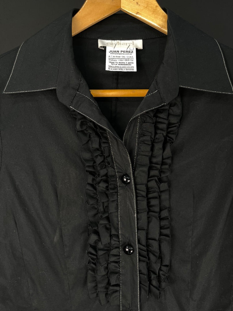 CACHAREL Vestido Manga 3/4 Negro Talle S