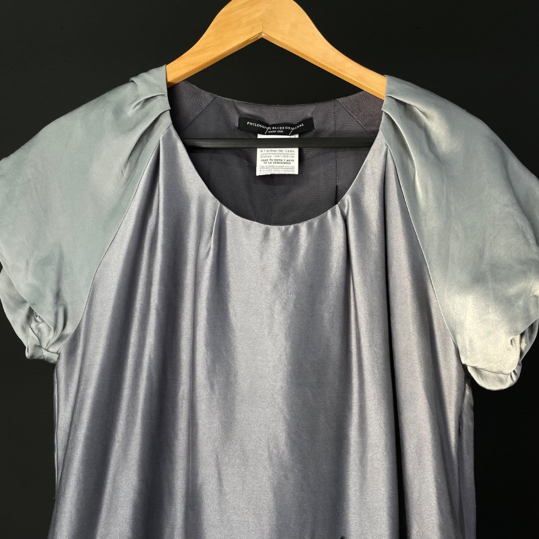 PHILOSOPHY BLUES ORIGINAL Vestido Manga Corta Gris Talle 42
