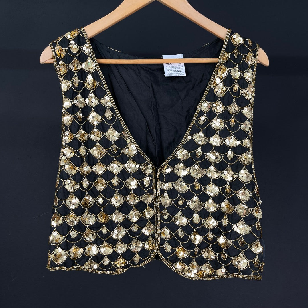 SIN MARCA Chaleco Corto Varios Negro y Dorado Talle M