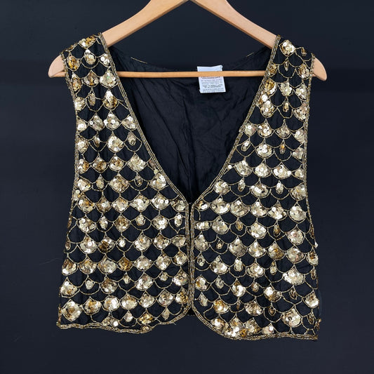 SIN MARCA Chaleco Corto Varios Negro y Dorado Talle M