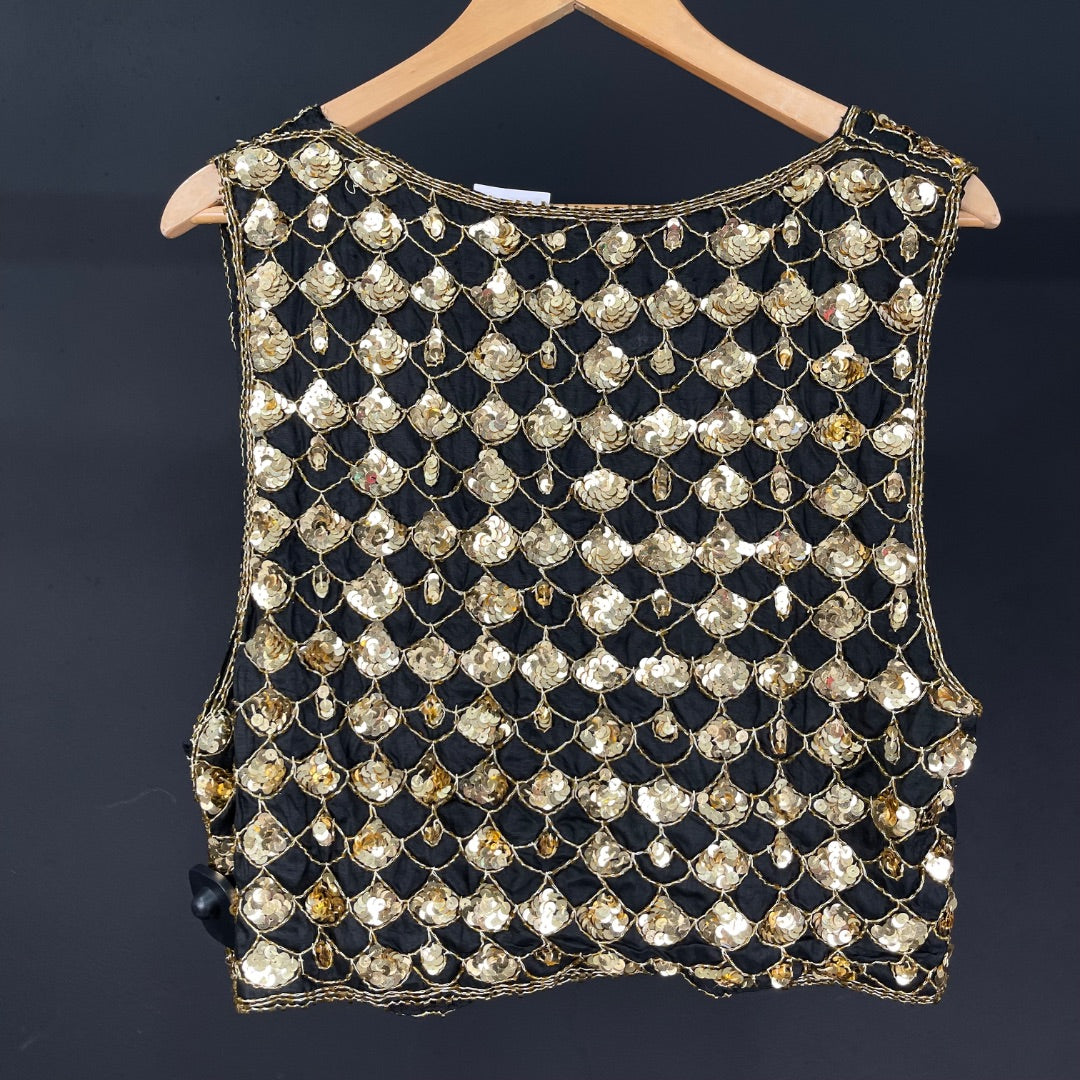 SIN MARCA Chaleco Corto Varios Negro y Dorado Talle M
