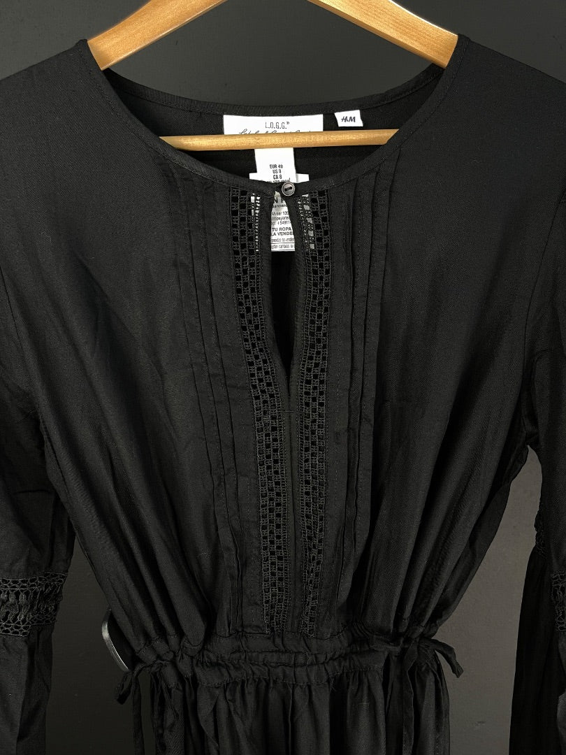 H&M Vestido Manga Larga Negro Talle 40