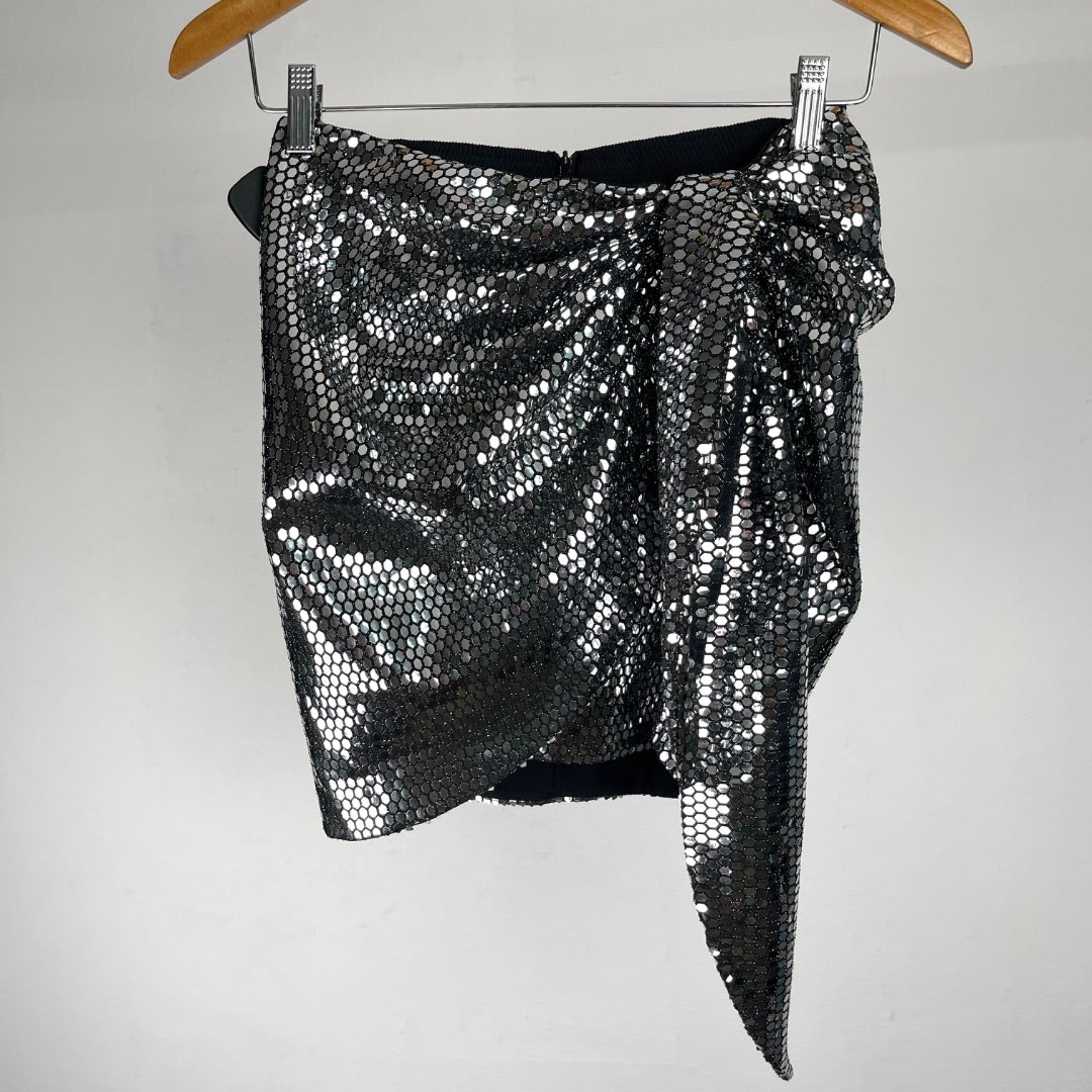 ZARA Pollera Mini Plateado Talle XS