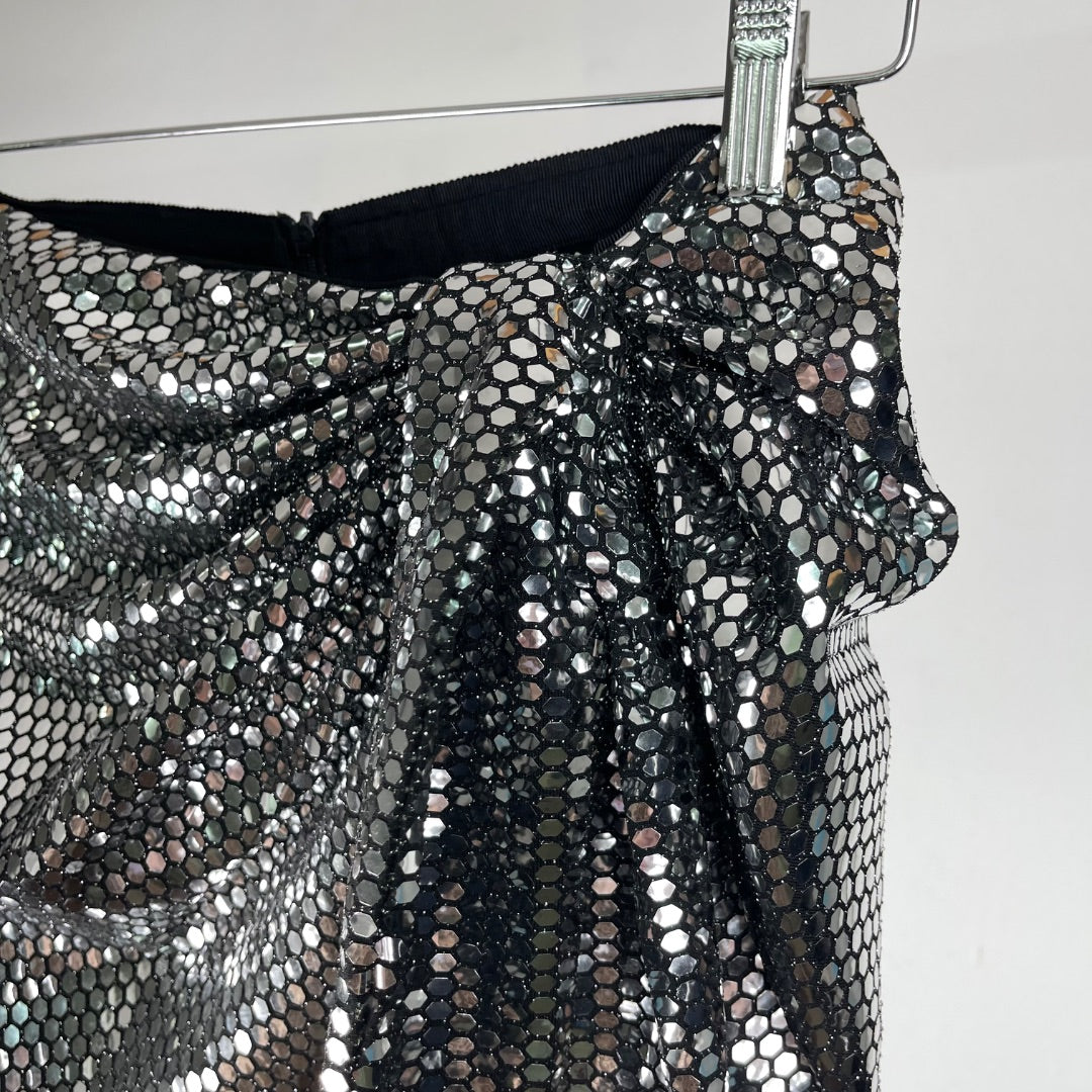 ZARA Pollera Mini Plateado Talle XS
