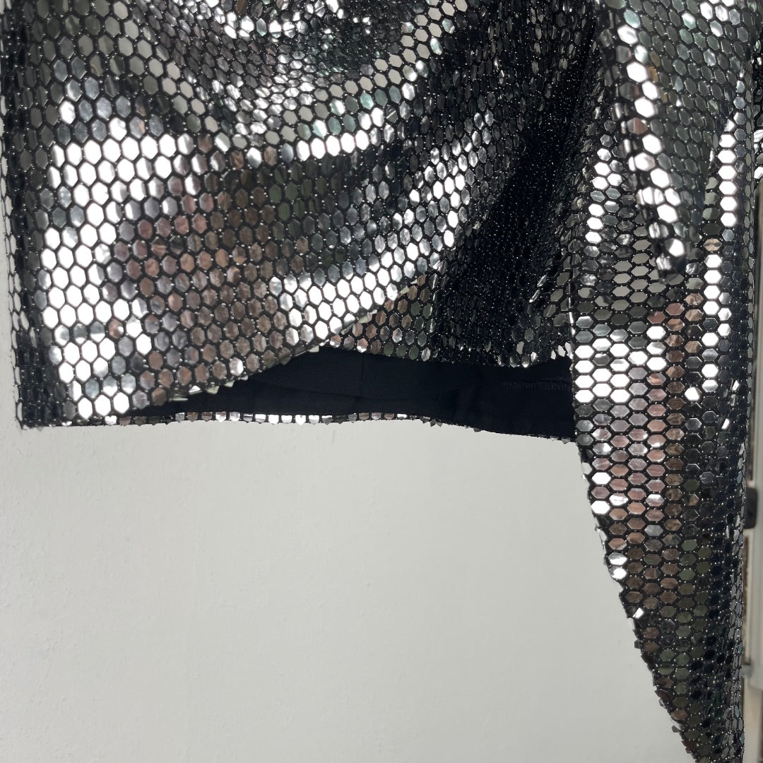 ZARA Pollera Mini Plateado Talle XS