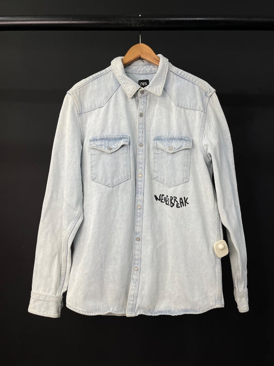 ZARA Camisa Celeste Talle L