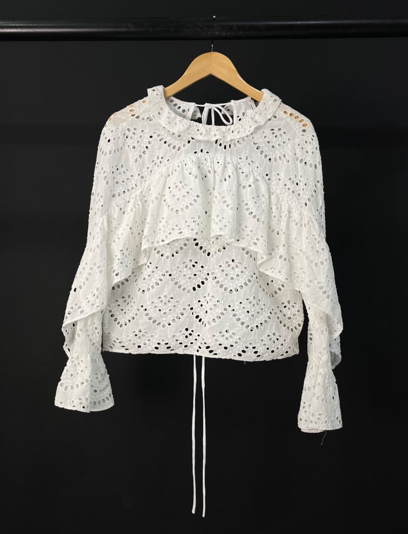 TOP SHOP Blusa Manga Larga Blanco Talle M
