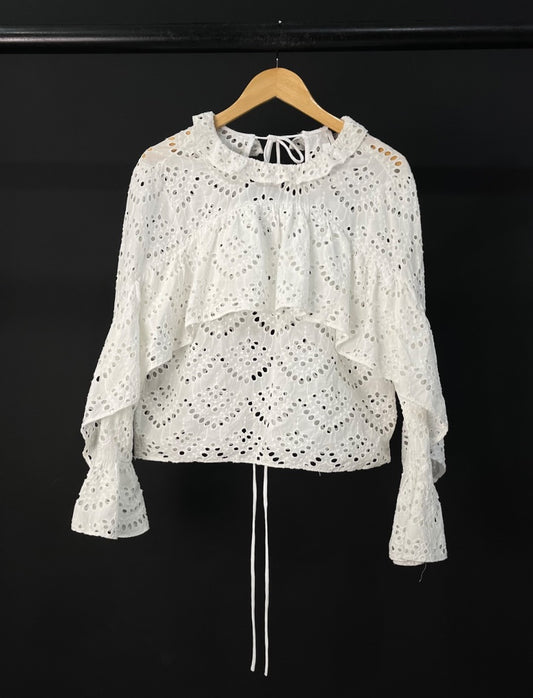 TOP SHOP Blusa Manga Larga Blanco Talle M