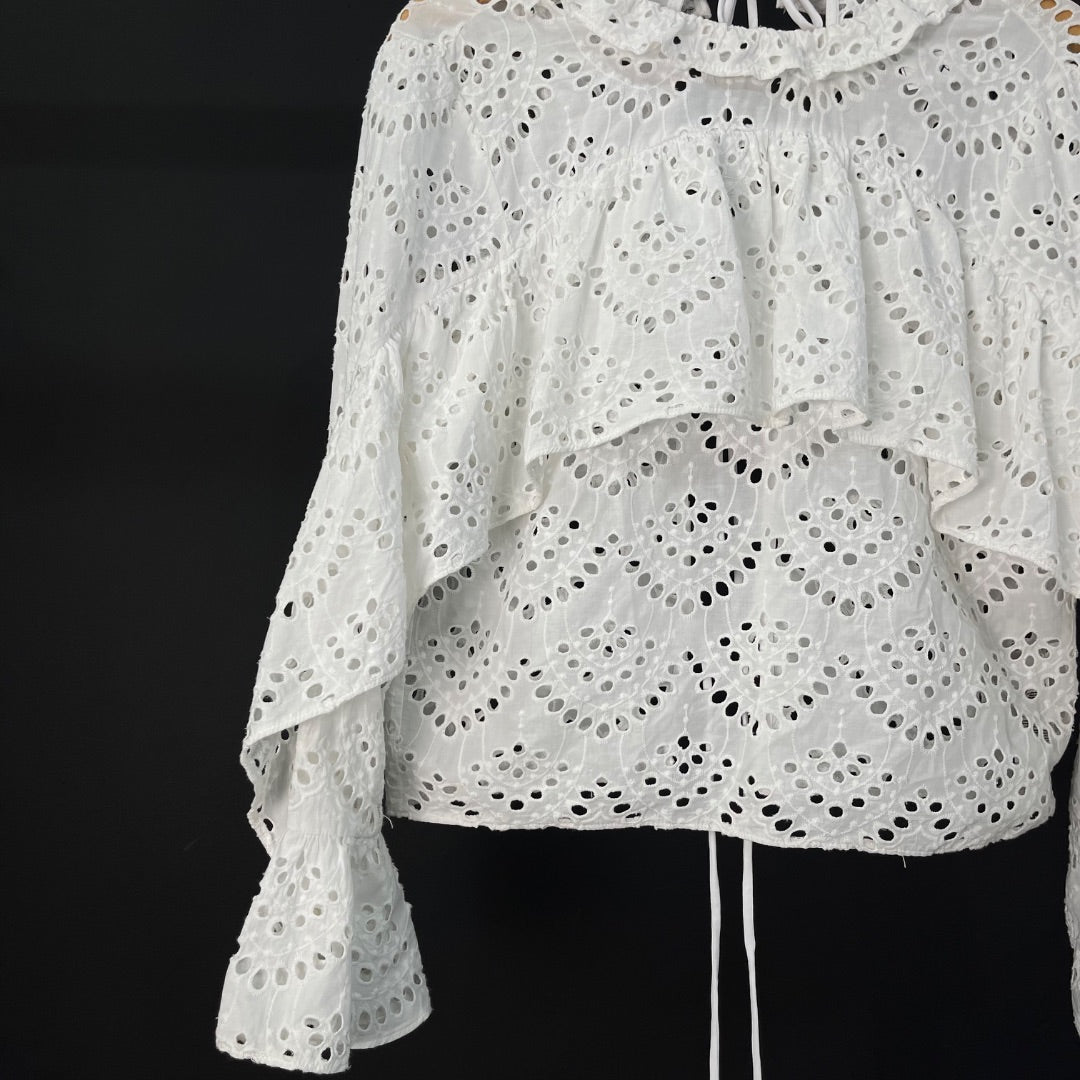 TOP SHOP Blusa Manga Larga Blanco Talle M