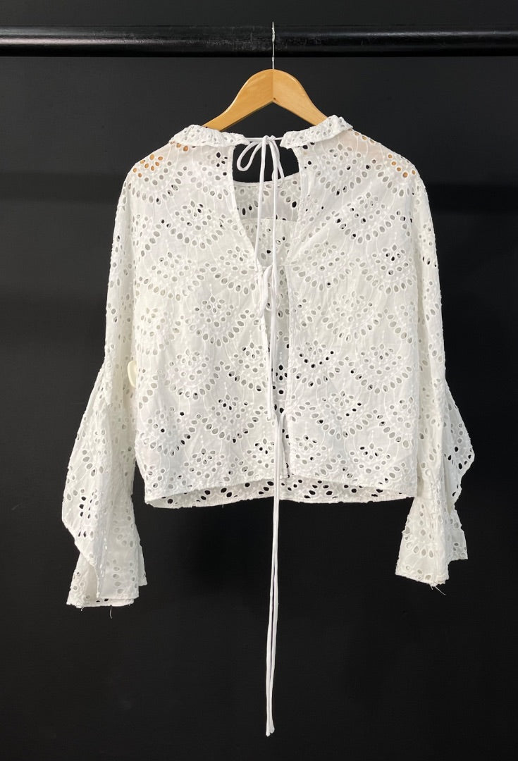 TOP SHOP Blusa Manga Larga Blanco Talle M