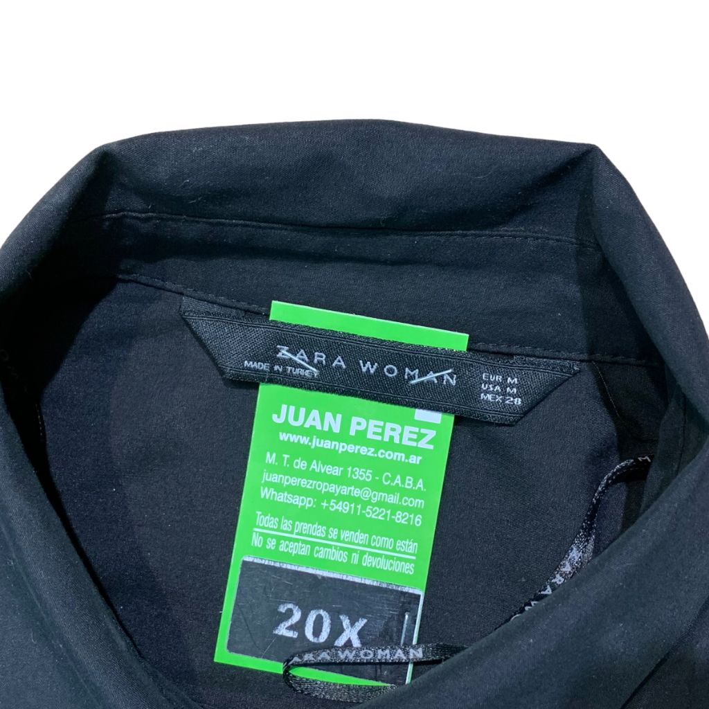 Camisa Manga Larga Zara Negro Talle M